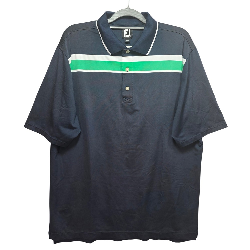 FootJoy ProDry Golf Polo Shirt Mens XL Navy Blue Green Stripe Performance Preppy